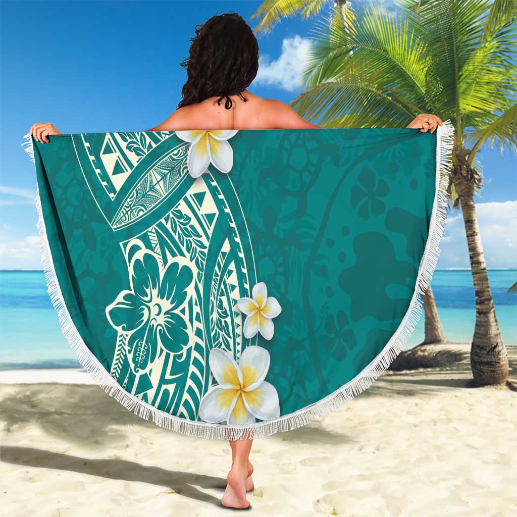 Plumeria Beach Blanket Polynesian Tribal Frangipani Teal LT03 - Polynesian Pride