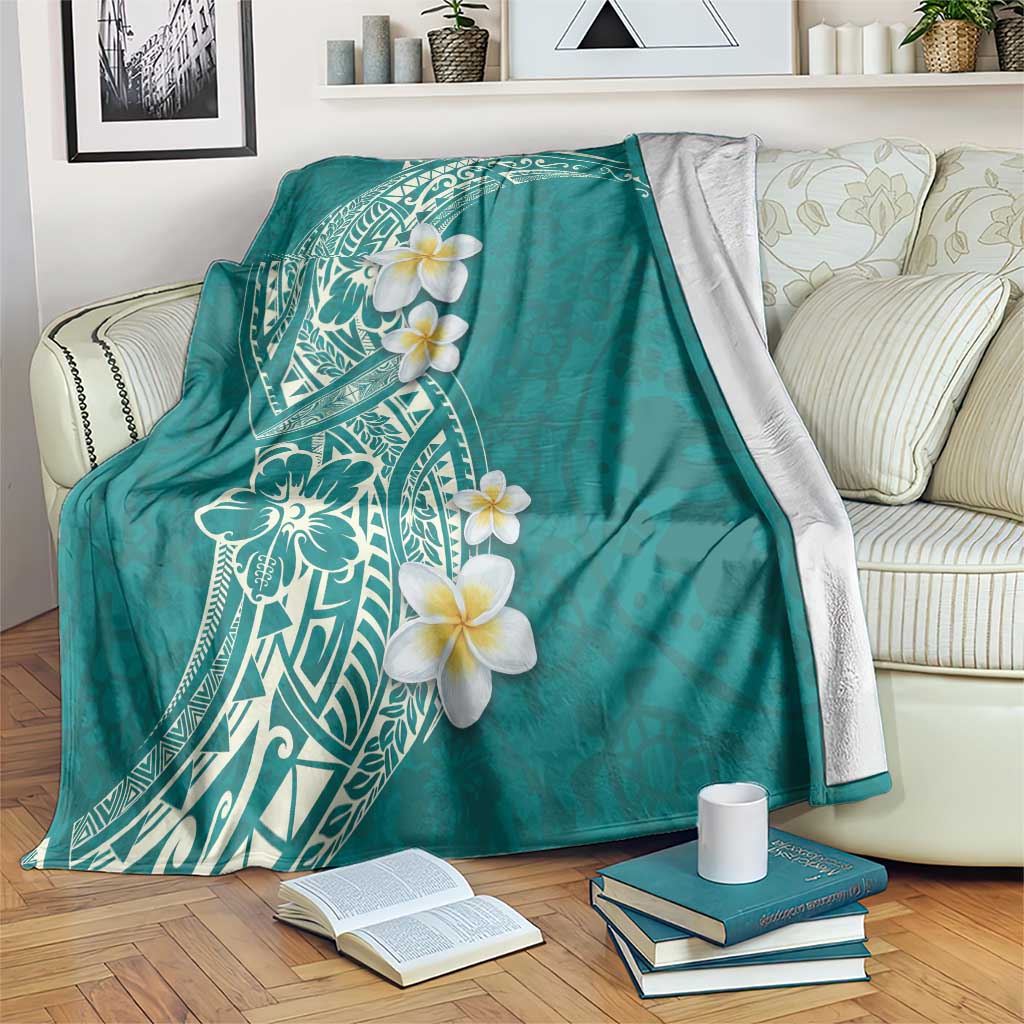 Plumeria Blanket Polynesian Tribal Frangipani Teal LT03 Teal - Polynesian Pride