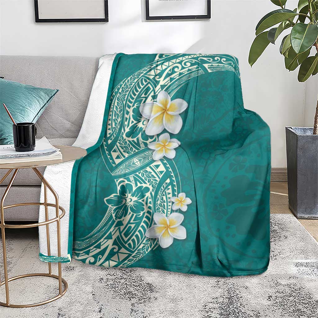 Plumeria Blanket Polynesian Tribal Frangipani Teal LT03 - Polynesian Pride