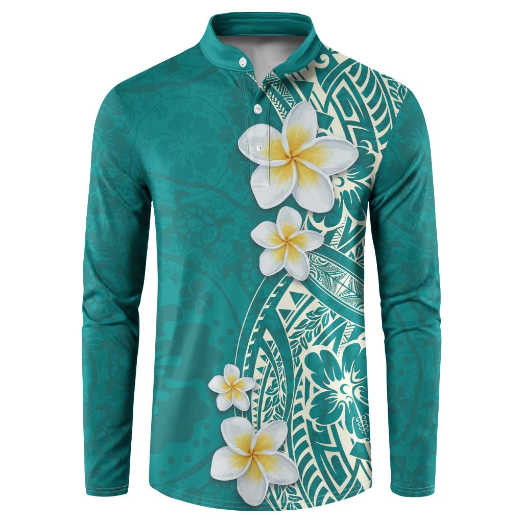 Plumeria Button Sweatshirt Polynesian Tribal Frangipani Teal LT03 Teal - Polynesian Pride