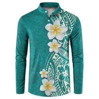 Plumeria Button Sweatshirt Polynesian Tribal Frangipani Teal LT03 Teal - Polynesian Pride