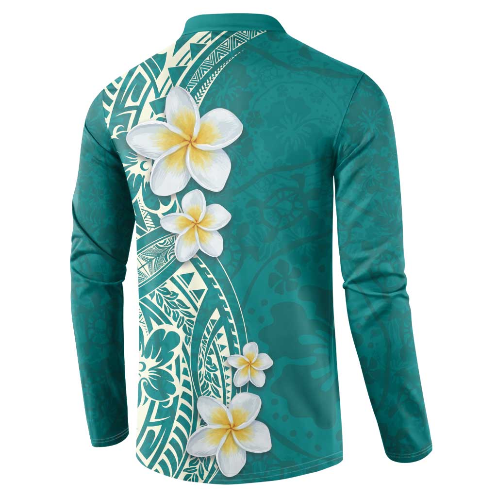 Plumeria Button Sweatshirt Polynesian Tribal Frangipani Teal LT03 - Polynesian Pride