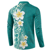 Plumeria Button Sweatshirt Polynesian Tribal Frangipani Teal LT03 - Polynesian Pride