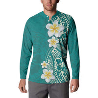 Plumeria Button Sweatshirt Polynesian Tribal Frangipani Teal LT03 - Polynesian Pride