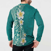 Plumeria Button Sweatshirt Polynesian Tribal Frangipani Teal LT03 - Polynesian Pride