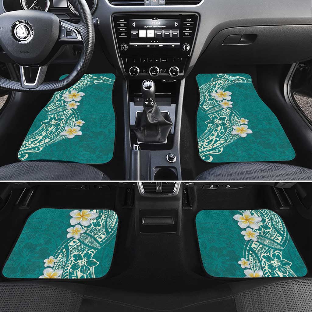 Plumeria Car Mats Polynesian Tribal Frangipani Teal LT03 Set 4pcs Teal - Polynesian Pride