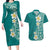 Plumeria Couples Matching Long Sleeve Bodycon Dress and Hawaiian Shirt Polynesian Tribal Frangipani Teal