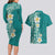 Plumeria Couples Matching Long Sleeve Bodycon Dress and Hawaiian Shirt Polynesian Tribal Frangipani Teal