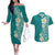 Plumeria Couples Matching Off The Shoulder Long Sleeve Dress and Hawaiian Shirt Polynesian Tribal Frangipani Teal