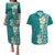 Plumeria Couples Matching Puletasi and Hawaiian Shirt Polynesian Tribal Frangipani Teal