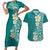 Plumeria Couples Matching Short Sleeve Bodycon Dress and Hawaiian Shirt Polynesian Tribal Frangipani Teal