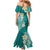 Plumeria Family Matching Mermaid Dress and Hawaiian Shirt Polynesian Tribal Frangipani Teal