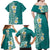 Plumeria Family Matching Off Shoulder Maxi Dress and Hawaiian Shirt Polynesian Tribal Frangipani Teal