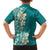 Plumeria Family Matching Off Shoulder Short Dress and Hawaiian Shirt Polynesian Tribal Frangipani Teal