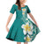 Plumeria Family Matching Off Shoulder Short Dress and Hawaiian Shirt Polynesian Tribal Frangipani Teal