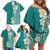 Plumeria Family Matching Off Shoulder Short Dress and Hawaiian Shirt Polynesian Tribal Frangipani Teal