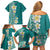 Plumeria Family Matching Off Shoulder Short Dress and Hawaiian Shirt Polynesian Tribal Frangipani Teal