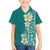 Plumeria Family Matching Off Shoulder Short Dress and Hawaiian Shirt Polynesian Tribal Frangipani Teal