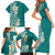 Plumeria Family Matching Short Sleeve Bodycon Dress and Hawaiian Shirt Polynesian Tribal Frangipani Teal