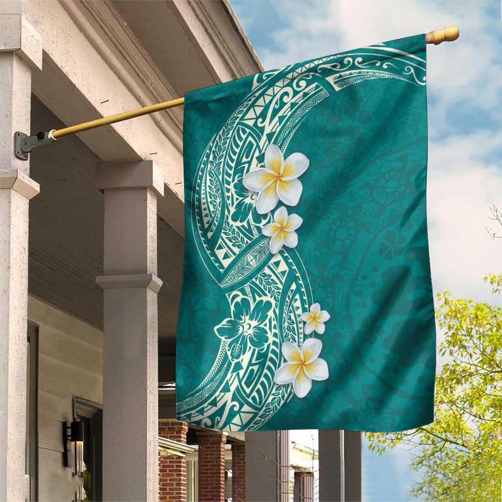 Plumeria Garden Flag Polynesian Tribal Frangipani Teal LT03 House Flag Teal - Polynesian Pride