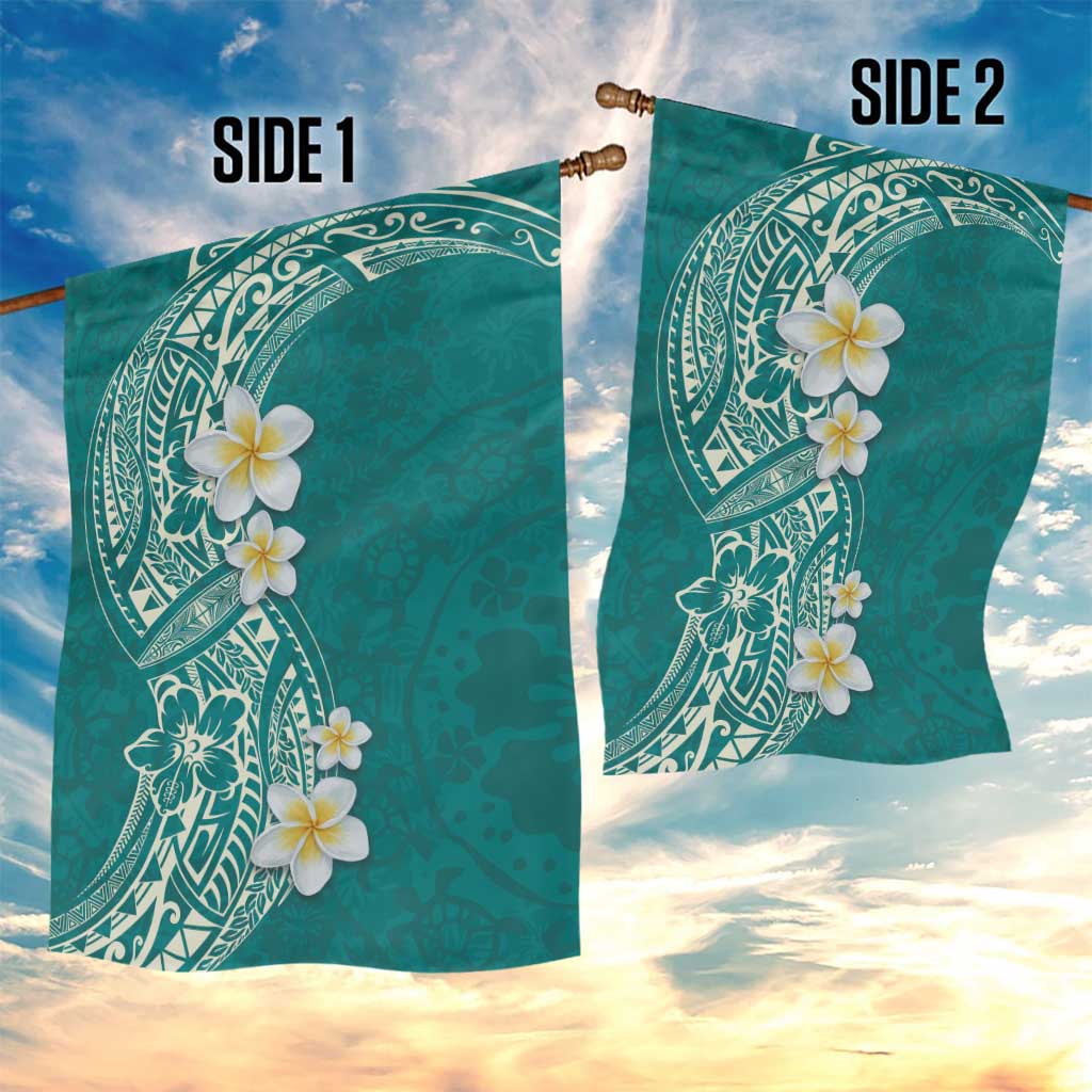 Plumeria Garden Flag Polynesian Tribal Frangipani Teal LT03 - Polynesian Pride