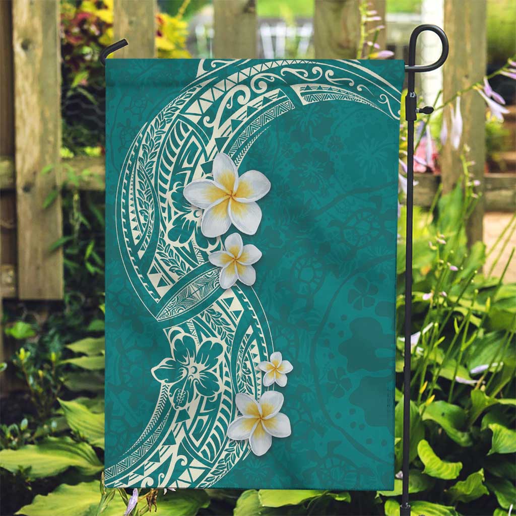 Plumeria Garden Flag Polynesian Tribal Frangipani Teal LT03 Garden Flag Teal - Polynesian Pride
