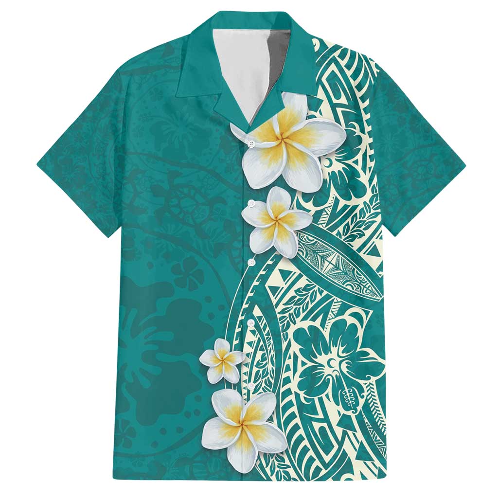 Plumeria Hawaiian Shirt Polynesian Tribal Frangipani Teal LT03 Teal - Polynesian Pride