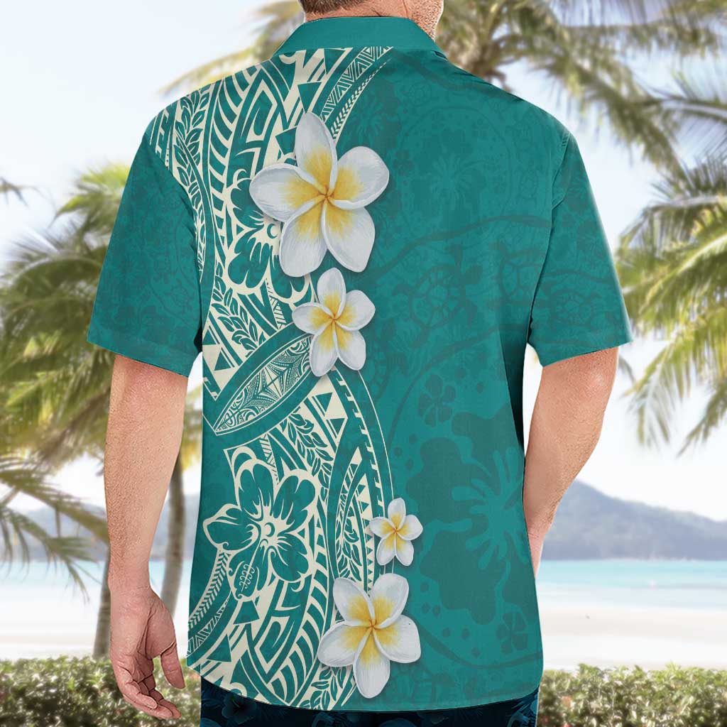 Plumeria Hawaiian Shirt Polynesian Tribal Frangipani Teal LT03 - Polynesian Pride