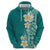 Plumeria Hoodie Polynesian Tribal Frangipani Teal