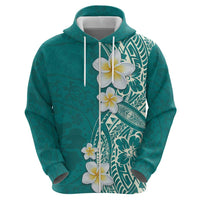 Plumeria Hoodie Polynesian Tribal Frangipani Teal