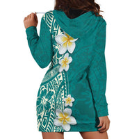 Plumeria Hoodie Dress Polynesian Tribal Frangipani Teal LT03 - Polynesian Pride