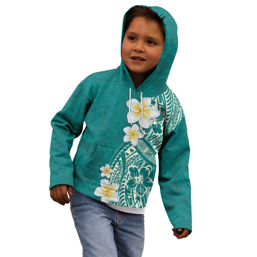Plumeria Kid Hoodie Polynesian Tribal Frangipani Teal
