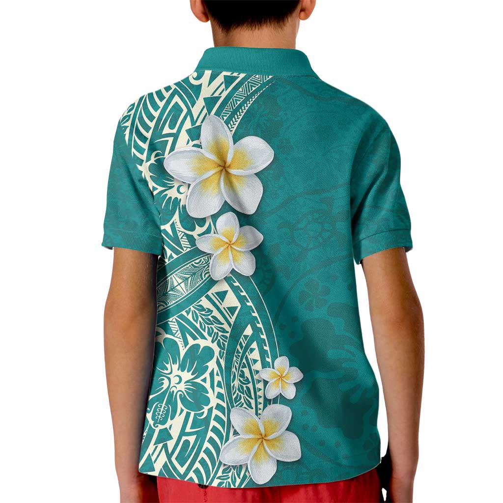 Plumeria Kid Polo Shirt Polynesian Tribal Frangipani Teal