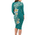 Plumeria Long Sleeve Bodycon Dress Polynesian Tribal Frangipani Teal