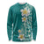 Plumeria Long Sleeve Shirt Polynesian Tribal Frangipani Teal