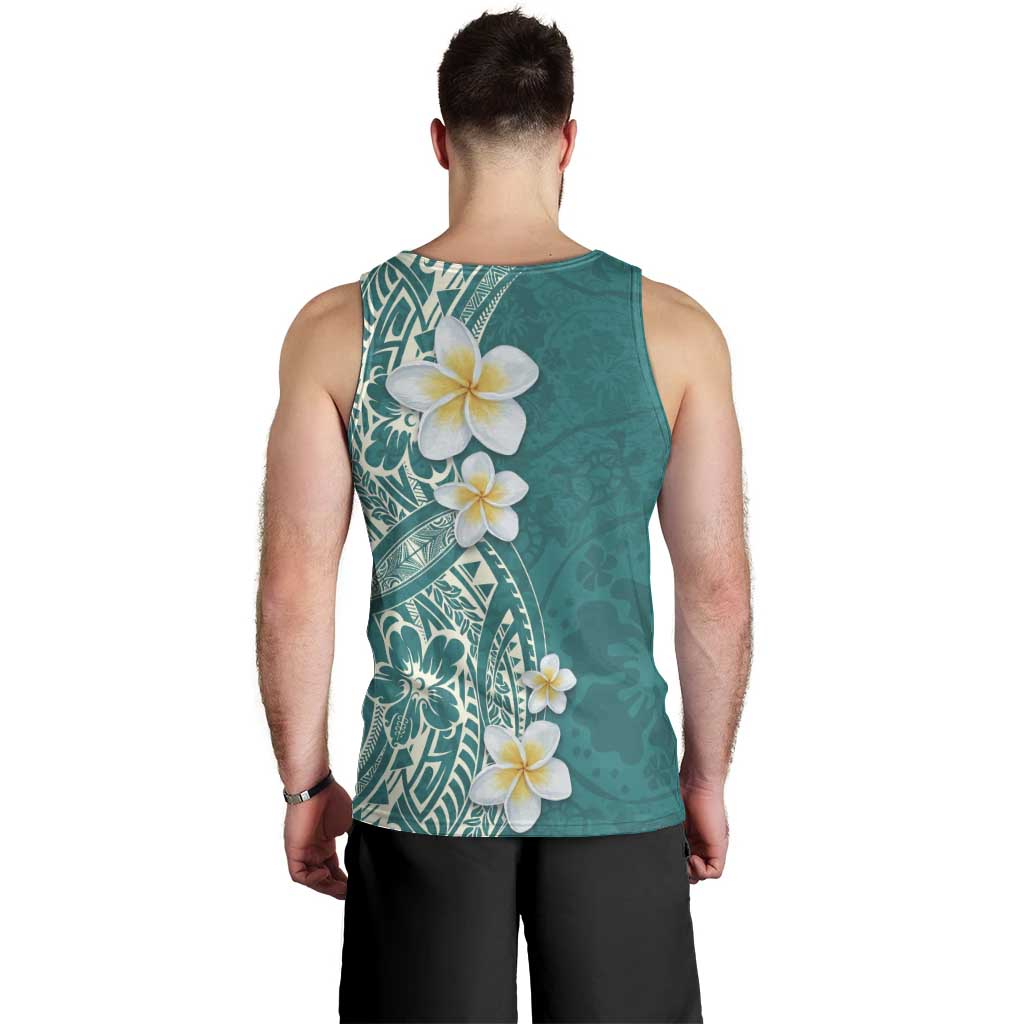 Plumeria Men Tank Top Polynesian Tribal Frangipani Teal LT03 - Polynesian Pride