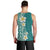 Plumeria Men Tank Top Polynesian Tribal Frangipani Teal