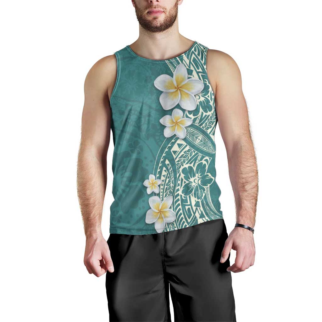 Plumeria Men Tank Top Polynesian Tribal Frangipani Teal LT03 - Polynesian Pride