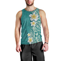 Plumeria Men Tank Top Polynesian Tribal Frangipani Teal LT03 - Polynesian Pride
