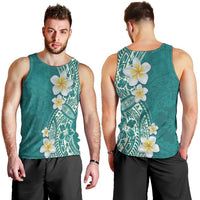 Plumeria Men Tank Top Polynesian Tribal Frangipani Teal LT03 - Polynesian Pride