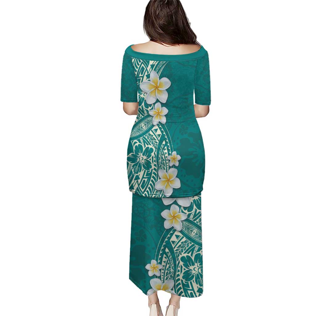 Plumeria Puletasi Polynesian Tribal Frangipani Teal LT03 - Polynesian Pride