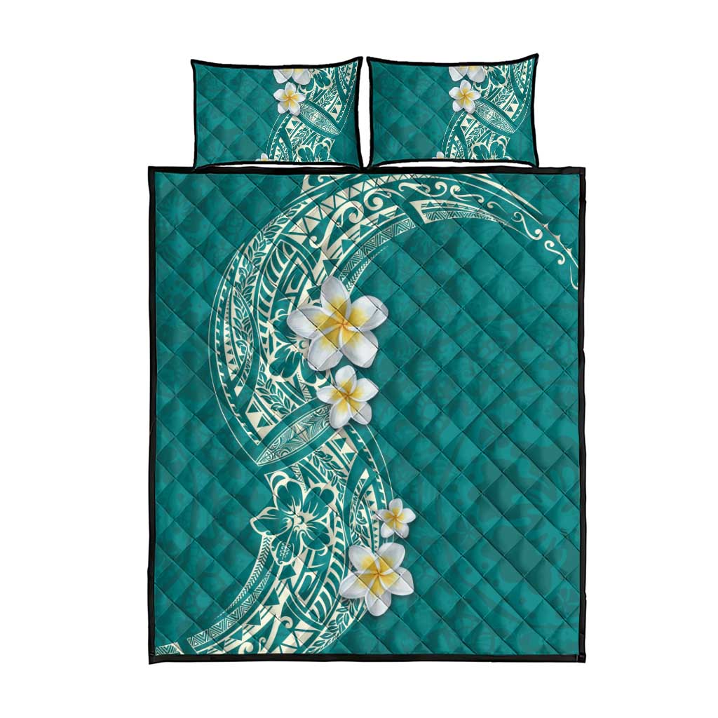 Plumeria Quilt Bed Set Polynesian Tribal Frangipani Teal LT03 - Polynesian Pride