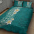 Plumeria Quilt Bed Set Polynesian Tribal Frangipani Teal