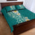 Plumeria Quilt Bed Set Polynesian Tribal Frangipani Teal