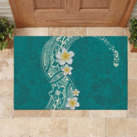 Plumeria Rubber Doormat Polynesian Tribal Frangipani Teal