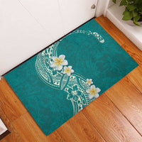 Plumeria Rubber Doormat Polynesian Tribal Frangipani Teal