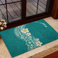 Plumeria Rubber Doormat Polynesian Tribal Frangipani Teal