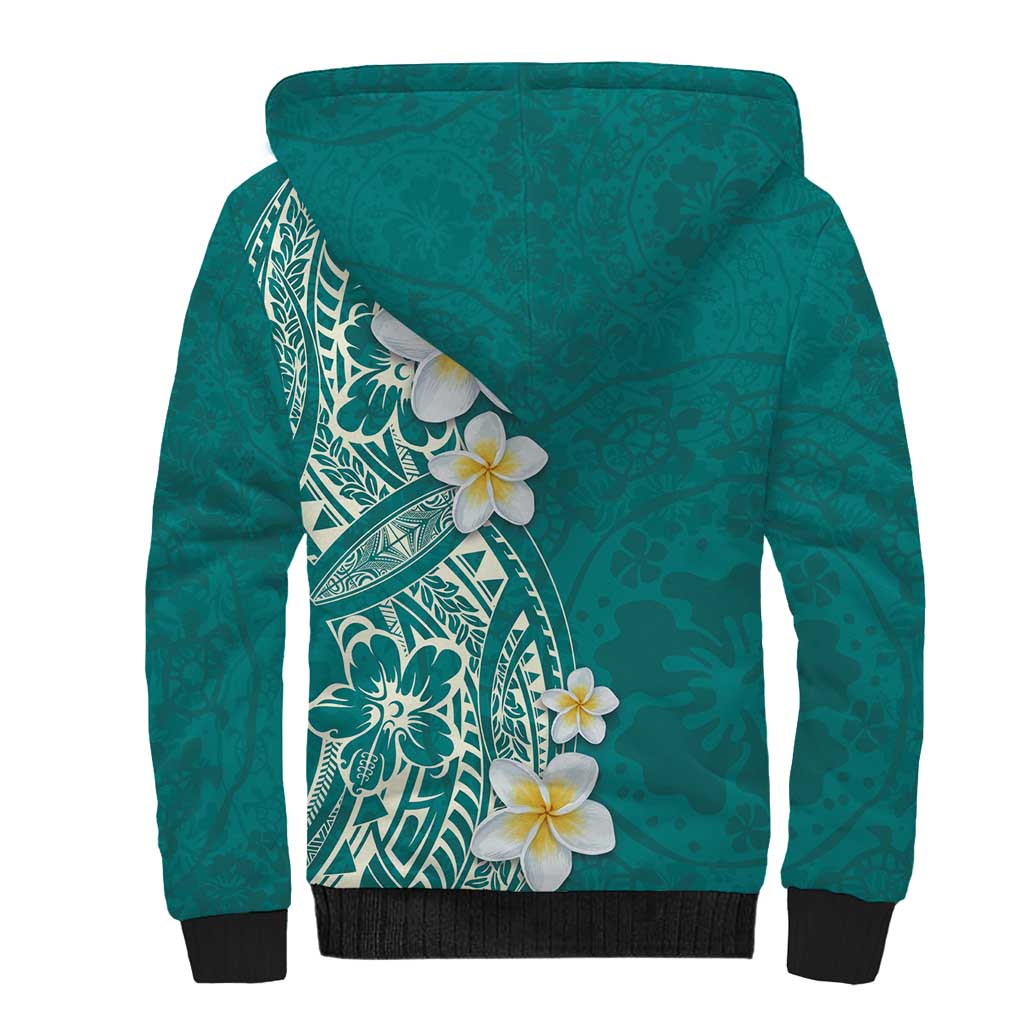 Plumeria Sherpa Hoodie Polynesian Tribal Frangipani Teal LT03 - Polynesian Pride