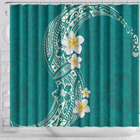 Plumeria Shower Curtain Polynesian Tribal Frangipani Teal