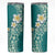 Polynesian Tattoos Frangipani Skinny Tumbler Hibiscus Turtles and Tribal Motifs Vintage Floral - Teal Color